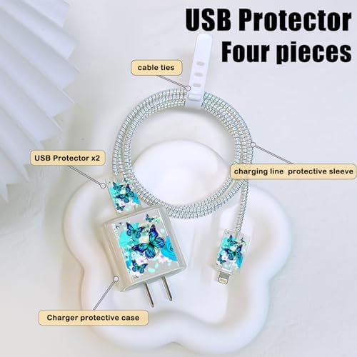 Charming Flower Butterfly Cable Protector for i Phone Chargers – Stylish Bright Blue Data Cable Saver for i Phone 11, 12, 13, 14 Pro Max, XS, XR, X, 7 & 8 Plus – Durable Cord Shield Enhancing Lifespan & Connection Reliability – Perfect i Phone Charger Accessory for Everyday Use