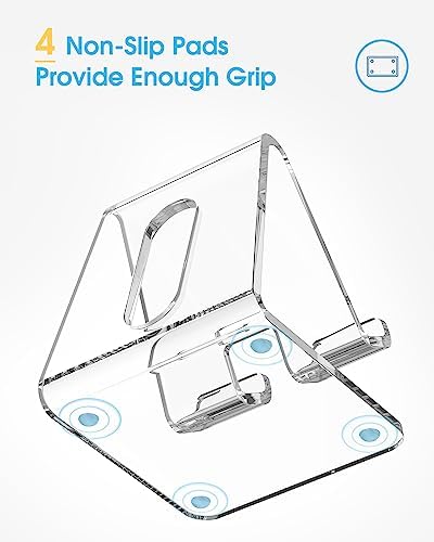 KTRIO 2 Pack Acrylic Cell Phone Stand Holder for Desk, Clear Phone Dock Cradle Compatible with iPhone 16/15/14/13 Pro Max 12/11 XR, All Smartphones, Office Accessories – Enhanced Compatibility and Speed