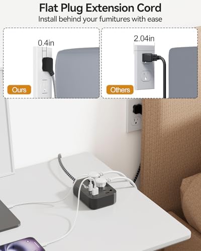 Compact PD 20 W USB C Travel Power Strip with Flat Plug Design, 3 AC Outlets & 3 USB Ports for Rapid Charging – Ideal Cruise Ship Essential & Versatile Charging Station for i Pad Pro, i Phone, Samsung Devices – 3 FT Short Extension Cord for Convenient Use