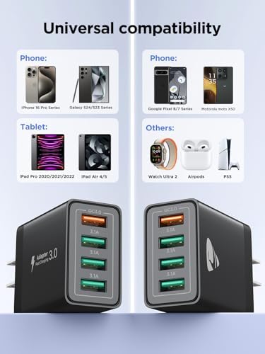 40 W 4-Port USB Wall Charger Duo – High-Speed Quick Charge 3.0 Adapter for i Phone 16/15/14/13/12/11 Pro Max, Samsung & Android Devices – Compact Power Block for Home, Office, and Travel Needs