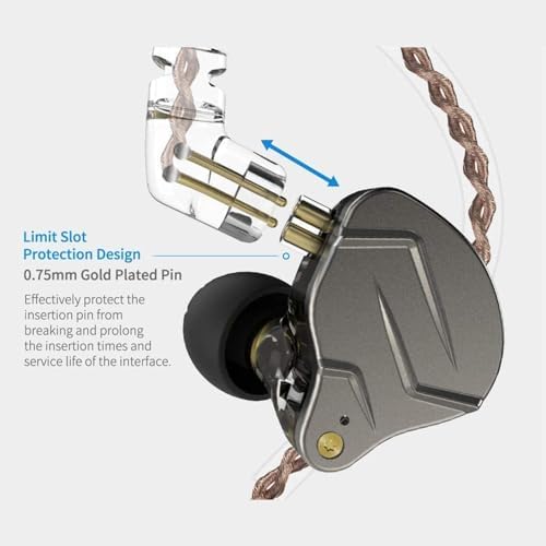 KZ ZSN Pro Hybrid In-Ear Earbud Headphones – High-Fidelity Audio with Dynamic Driver & Balanced Armature, Stylish Metal Faceplate, Detachable Cable for Custom Connectivity – Perfect for i Phone & Android Use, Ideal for Fitness & Everyday Listening (Blue, No Mic)