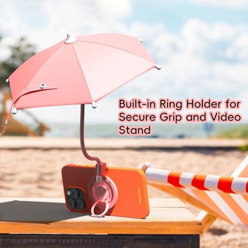 Portable Black Magnetic Phone Umbrella with Adjustable 360° Shade, Foldable Sun Protection & Built-in Ring Holder – i Phone 12-16 Compatible and More Devices, Magnetic Sticker for Quick Setup and Enhanced Functionality
