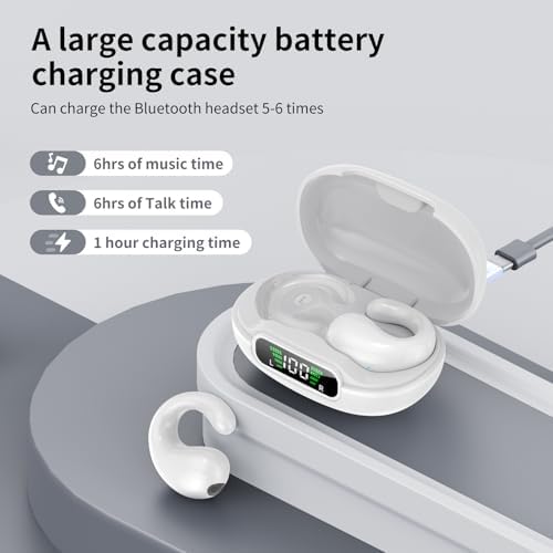 Introducing Cutting-Edge Open Ear Bluetooth 5.3 Sport Earbuds – 36-Hour All-Day Battery Life, Waterproof & Ergonomic Clip-On Design for Unmatched Comfort During High-Intensity Workouts – Features LED Charging Case for Effortless Power Management and Crystal Clear Conversations