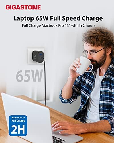 Gigastone 65 W Ga N USB C & A Charger 3-Pack – High-Speed Dual Port Wall Charger with Intelligent Power Allocation, Foldable Travel Design for Mac Book Air/Pro, Dell XPS, i Pad, i Phone 16/15, Galaxy S24 – Optimal Charging Efficiency and Portability