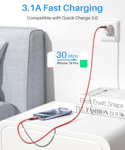 High-Speed USB C Cable 10 Gbps Data Transfer – 6 ft Braided Charger Cord (3 Pack) for i Phone 16/15 Pro Max & Samsung Galaxy S24/S23/S22 – 3.1 A Fast Charging, Enhanced Durability & Compatibility for Car Play and Android Auto