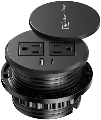 Revolutionize Your Workspace with the 3-Inch Recessed Power Grommet – Featuring 15 W Wireless Charging and 20 W USB-C Fast Charging Outlets, Plus Dual AC Power Ports and 6 ft Extension Cord for Ultimate Flexibility and Organization