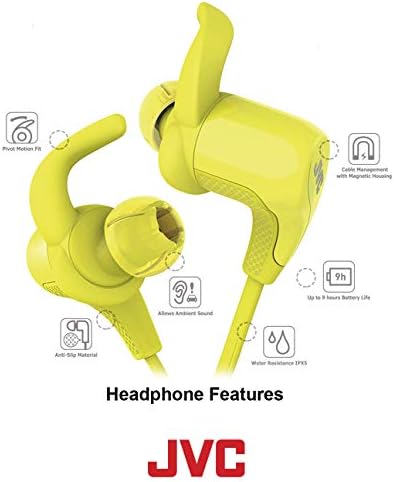 JVC Black and Yellow Wireless Sport Headphones – Water-Resistant Bluetooth Earbuds with Locking Ear Fit for Active Lifestyles – Sweatproof and Secure for Athletes – Ultimate Audio Experience for Workouts and Outdoor Activities
