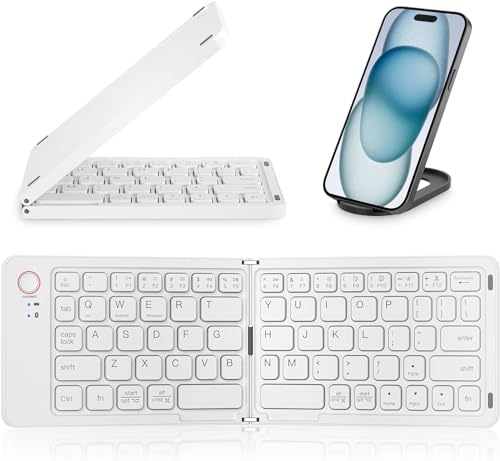 Ultimate Mini Wireless Folding Keyboard for Travel – Sync 3 Devices Effortlessly, Premium Aluminum Design for i Phone, i Pad, Mac, Android & Windows – Compact & Portable Full-Size Typing Solution