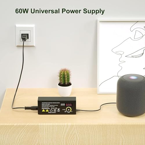 60 W Versatile AC to DC Power Supply Adapter with LED Voltage Indicator – Adjustable Output from 5 V to 24 V for Enhanced Device Compatibility, Featuring 10 Interchangeable Tips and Polarity Converter for Seamless Performance and User Convenience