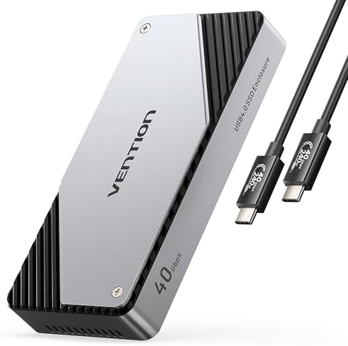VENTION 40 Gbps High-Speed M.2 NVMe SSD Enclosure with Cooling Fan – Premium Aluminum Case for Maximum Performance and Compatibility with Thunderbolt 3/4, USB4, and UASP Support – Ideal for Gamers, Content Creators, and Professionals on the Go