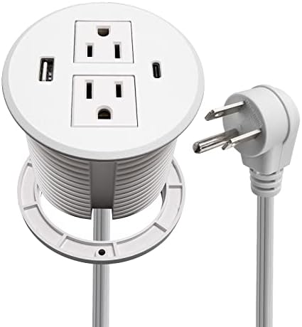 Revolutionize Your Workspace with the Desk Power Grommet USB C – 30 W PD Fast Charge Power Strip with 2 Outlets & 2 USB Ports, Effortlessly Mountable Recessed Flat Plug for Countertops, Shelves, and End Tables – Sleek Black Design for Enhanced Connectivity and Simplified Charging Solutions