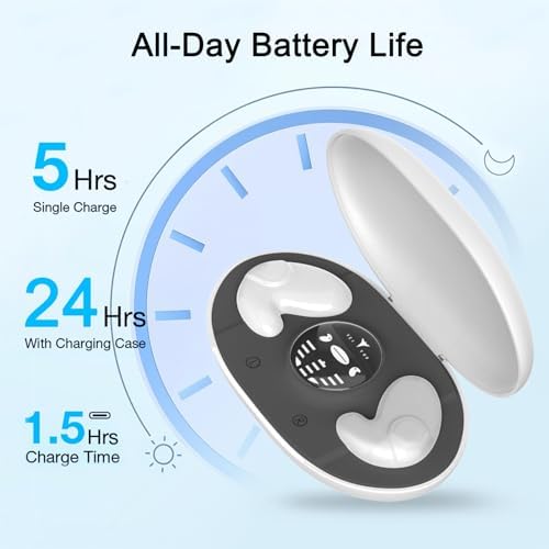 Experience Restful Nights with Invisible Sleep Wireless Earbuds – Ergonomic Earphones for Side Sleepers, Fast Charging Type-C Case, Built-in Mic for Hands-Free Use (Black) – Perfect Comfort for Quality Sleep and Relaxation