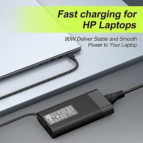 Universal 90 W USB-C Laptop Charger for Dell XPS & Latitude Series – High-Speed AC Adapter with Enhanced Compatibility for Multiple Models, Durable Nylon Braided Design, and Comprehensive Safety Features – Ideal Replacement for TDK33, LA90, PM170, and More – Versatile Power Supply for Efficient Charging of Dell Chromebooks and HP Elitebook x360