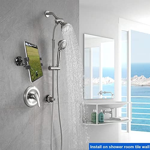 Transform Your Shower Routine with the 360° Adjustable Mirror Tablet Suction Cup Holder – Securely Mounts 7″ to 12.9″ i Pad, Nexus & LG Devices to Glass, Tile, or Metal for Effortless Entertainment and Multitasking