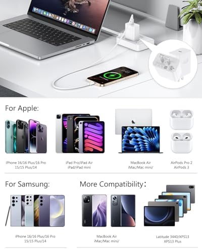 High-Speed Dual-Pack 45 W USB C Charger with 100 W Type C Cable – Ultimate Fast Charging Solution for i Pads, Samsung Galaxy S24/S25, i Phones, and Google Pixel – Compact Power Delivery for Home & Travel with Enhanced Safety Features