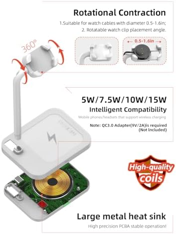 Dual Device Wireless Charger Stand for Samsung, Apple, and Google – Fast Qi Charging Dock for Galaxy, Pixel, and Smartwatches – Versatile Charging Solution for Huawei, Fossil, Garmin, and More – Sleek Design for Home and Office Use – Enhanced Compatibility and Speed