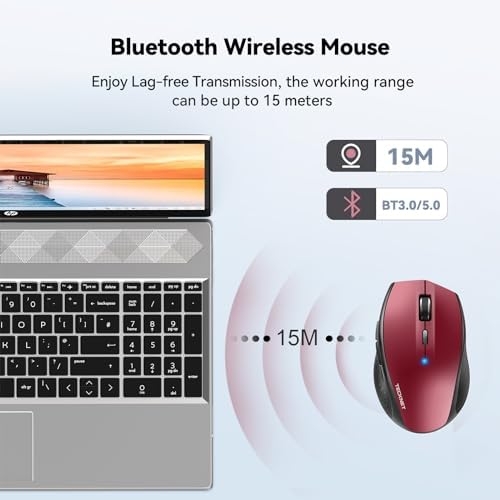 TECKNET Bluetooth Wireless Mouse – Ergonomic 4800 DPI Precision with 6 Adjustable Settings, Long-Lasting 2-Year Battery, and 6 Functional Buttons for Laptops & Windows – Sleek Grey Design for Enhanced Comfort and Productivity