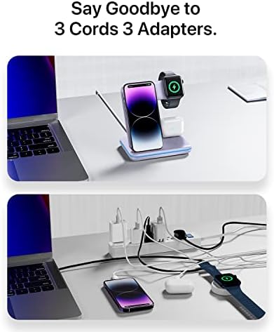 Intoval 3-in-1 Wireless Charging Station for Apple Devices – Fast Charging Hub Compatible with i Phone 15/14/13, Apple Watch Series 9/8/Ultra/7/6/SE, and Air Pods Pro – Sleek Z5 White Design for Efficient Desk Organization and Enhanced Compatibility