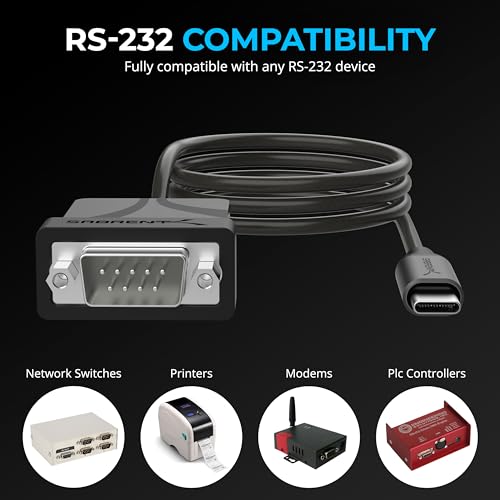 SABRENT USB-C to DB9 Serial RS-232 Adapter Cable (3 FT) – High-Speed Prolific PL2303 Chipset for Seamless POS, Modem, GPS, and Industrial Device Connectivity – Versatile USB 2.0 Solution for Legacy Device Integration with 1 bps to 12 Mbps Baud Rate – Durable, Portable, and Easy to Use