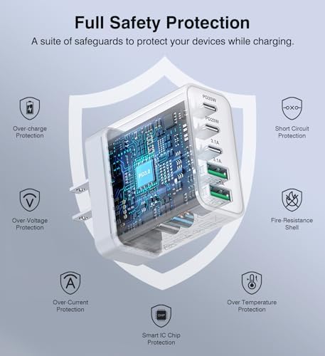 50 W 5-Port USB C Charging Hub – Ultimate Fast Charger for i Phone 16-11 Pro Max & Samsung Devices – Dual PD & QC Technology for Unmatched Performance – Compact, Durable Wall Adapter for Home, Office, and Travel Convenience