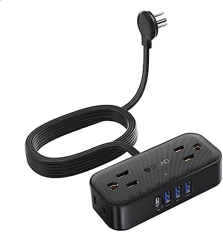 Compact TROND Travel Power Strip with USB Charging Ports – 5 ft Flat Plug Extension Cord for Seamless Device Connectivity in Dorm Rooms and Offices – Essential Travel Adapter for Multiple Outlets and Enhanced Compatibility