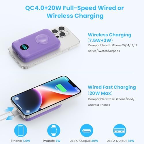 Revolutionary 4-in-1 Magnetic Portable Charger 10800 m Ah – Rapid USB-C Power Bank with LCD Display, Fast Charging for i Phone 16/15/14/13/12 & Apple Watch – Sleek White Design for Ultimate Compatibility and On-the-Go Convenience