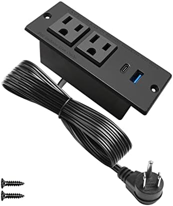 Recessed USB C Power Station for Fast Charging: 2 Outlets & 2 USB Ports (PD20 W & QC18 W) – Space-Saving Desktop Power Strip with Flat Plug for Easy Mounting on Desks, Sofas, Cabinets, and Nightstands (Sleek Black Finish) – Optimal Power Supply Solution for Home & Office Use