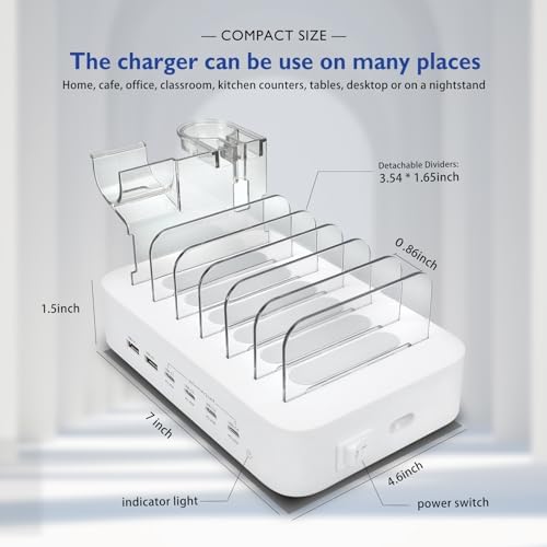 Ultimate 100 W USB C Multi-Device Charging Station: Fast Charge 4 PD & 2 USB Ports for Apple i Phone, i Pad, Android Phones & Tablets | Compact Desktop Organizer with Advanced Safety Features for Home & Office Use