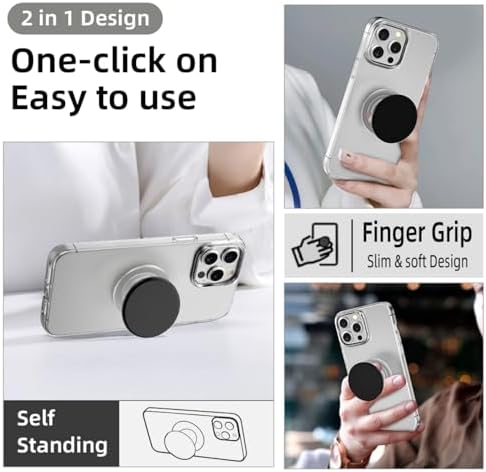Magnetic Mag Safe Phone Grip Holder – Ergonomic Collapsible Stand for i Phone 12-16 Series, Transparent White Finish for Enhanced Style and Functionality, Secure Grip for Texting and Hands-Free Viewing, Lightweight and Portable Mobile Accessory