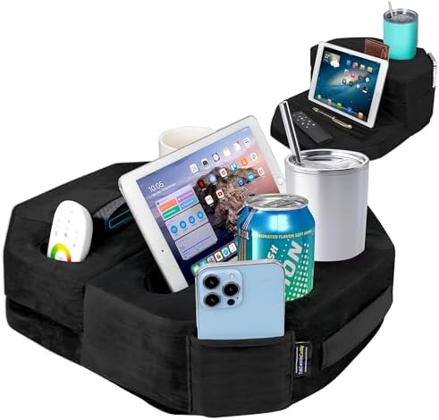 Octagonal Memory Foam Couch Cup Holder Tray Pillow – Versatile Caddy for Drinks, Snacks & Devices – Perfect for Sofa, Bed, RV & Car Travel – Soft Grey Fabric for Comfort & Style – Ultimate Accessory for Organized Relaxation