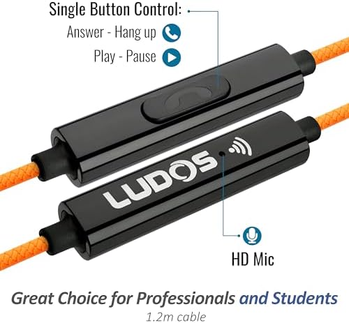 LUDOS Clamor Wired Earbuds – Premium Noise-Isolating In-Ear Headphones with Memory Foam Tips, Built-in Microphone, 5-Year Warranty – Perfect for i Phone and Samsung Users, Ideal for Students and Small Ears in Stylish Pink – Ultimate Sound Quality and Comfort for Everyday Use