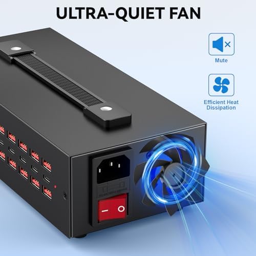 200 W USB-C Charging Hub with 20 Ports – Fast Charge Station for i Phone, i Pad, Kindle, and More – Multi-Device Power Solution with Enhanced Safety Features – Portable USB Wall Charger for Home and Office Use – Efficient Multi-Device Charging Station
