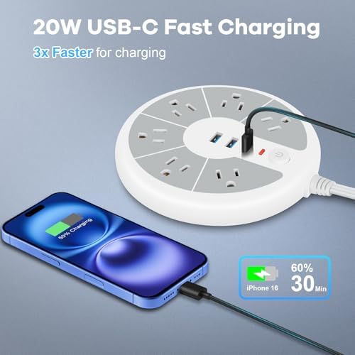 Maximize Your Charging Potential with the Ultra-Slim Cord Power Strip – 6-Outlet Surge Protector Featuring 3 Fast USB Ports for Ultimate Desk and Office Efficiency – Compact Design for Easy Mobility and Enhanced Device Compatibility – Safeguard Your Electronics with Superior Surge Protection