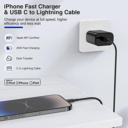Ultra-Fast 20 W i Phone Charger with 10 ft USB C to Lightning Cable – Stylish Pink Fast Charging Block for i Phone 14 Pro Max, 13, 12, 11, XS, SE, i Pads & Air Pods – Unmatched Compatibility & Durability for On-the-Go Power