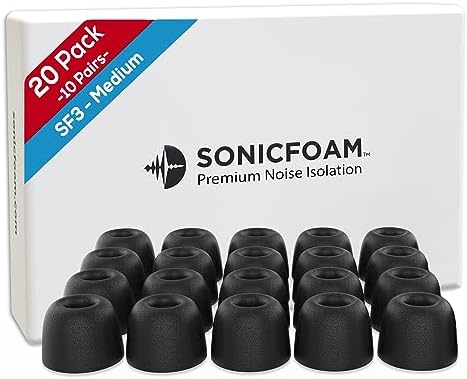 Premium Memory Foam Earbud Tips for Ultimate Noise Isolation – 20 Pack of Comfortable Replacement Foam Tips for In-Ear Headphones (SF3 Small, Black) – Elevate Your Sound Experience with Enhanced Compatibility and Comfort