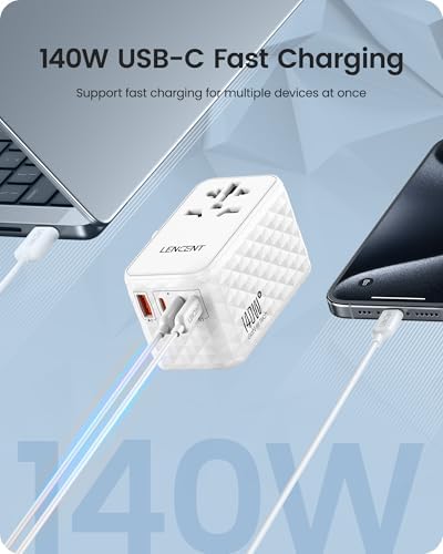 85 W Universal Travel Power Adapter with Retractable USB-C Cable – Optimal Fast Charging Hub for Global Use, Featuring 4 Ports for Seamless Connectivity in US, EU, UK & Beyond, Engineered for On-the-Go Professionals Seeking Efficiency and Versatility