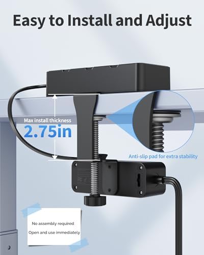 Maximize Your Workspace Efficiency: Dual Layer Desk Clamp Power Strip & Surge Protector with 17 AC Outlets and 7 USB Ports (3 USB-C) – 10 ft Extension Cord for Flexible Setup, 1700 J Protection – Ultimate Space-Saving Charging Station for Home and Office