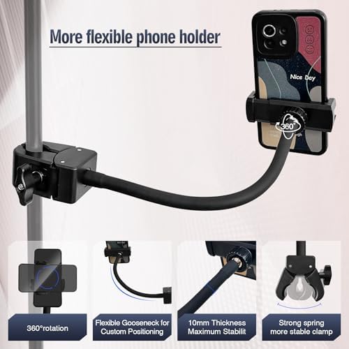 Versatile Adjustable Clip Phone Holder for Desk and Gym – Universal Mount for 4-7” Smartphones with Durable Aluminium Arm for Enhanced Convenience and Productivity – Perfect for Treadmills, Mic Stands, and Home Offices
