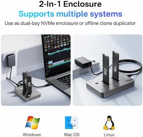 ACASIS NVMe M.2 Duplicator – Dual-Bay Offline Cloning Station for M.2 SSDs | High-Speed USB C Docking Enclosure for M Key Drives | Effortless Data Duplication and Backup Solution for Tech Enthusiasts and Professionals
