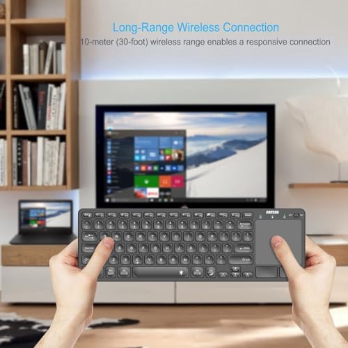 Elevate Your Smart Home Experience with the Arteck Universal Backlit Bluetooth Keyboard – 7-Color Customizable Illumination, Integrated Touchpad & Effortless Media Control for TVs, Laptops, Tablets & More – Ultimate Compatibility & Portability for All Your Devices