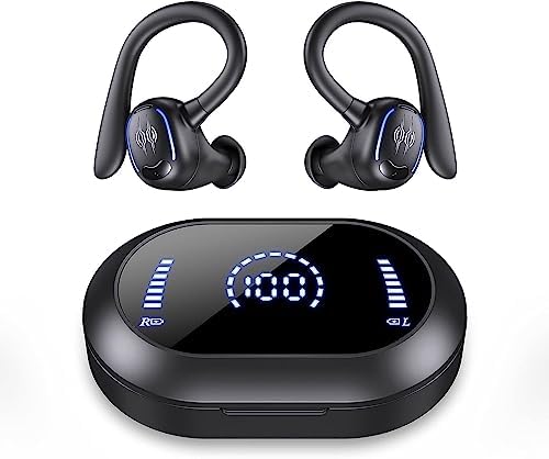 PSIER Open Ear Bluetooth Sports Earbuds: 40-Hour Playtime, Bluetooth 5.3 Connectivity, and IPX4 Water Resistance – Lightweight Design with Digital Display Charging Case for Comfort and Performance During Workouts and Daily Activities