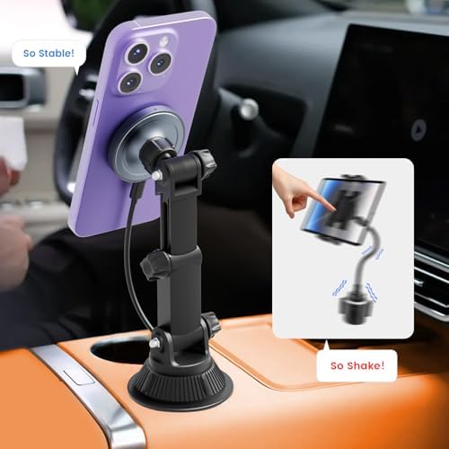 OHLPRO for MagSafe Cup Holder Car Mount Charger for iPhone 16, 15W Fast Charging Magnetic Cupholder Phone Mount, Compatible with iPhone 15 14 13 12 Series, for Kids Road Trip Essentials, Black – Enhanced Compatibility and Speed
