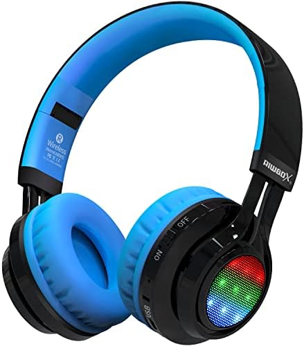 Riwbox AB005 Kids Wireless Headphones – Colorful Over-Ear Bluetooth Headset with Dynamic LED Lights, FM Radio, and TF Card Slot – Ideal Audio Companion for Tablets and TVs, Stylish Black & Pink Design for Young Music Lovers – Fun, Durable, and Safe Sound Solution for Kids