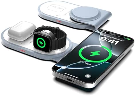 Ultimate 3-in-1 Foldable Charging Station for Apple Devices – Fast Wireless Charger with Magnetic Pad for i Phone 16/15/14/13/12, Apple Watch Series & Air Pods Pro/4/3/2 – Perfect Portable Solution for Effortless Charging on the Go