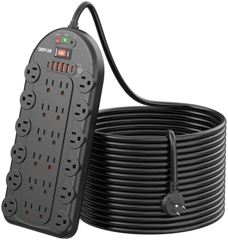 Ultimate Power Strip with 24 AC Outlets and 6 USB Ports, Including 2 Fast-Charging USB-C, 3400 Joules Surge Protection, 8 Ft Heavy-Duty Flat Plug Cord, Wall Mountable Design for Home & Office Efficiency, ETL Listed for Safety