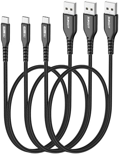 SUNGUY USB to USB C Cable 10FT[3Pack], USB A to USB C Cable 3A Type C Charger Fast Charging Nylon Braided for iPhone 16 15 Pro/Pro Max/Plus, Samsung Galaxy S23/S22/S21, USB C Devices – Enhanced Compatibility and Speed