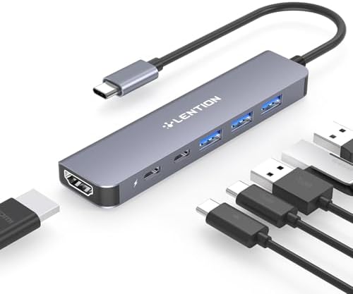 LENTION 4 K HDMI USB C Hub – Multiport Adapter with 3 USB-A Ports, USB-C Data Port, and 100 W PD Charging for Mac Book Pro/Air, i Phone 15 Pro/Pro Max, Surface, and Chromebook – Stylish Rose Gold Design for Seamless Connectivity and Enhanced Productivity