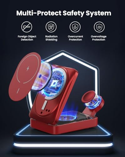 Revolutionary 3-in-1 Wireless Charging Station for Apple Devices – 15 W Fast Mag Safe Charger with Foldable Magnetic Stand, 30 W USB-C Adapter Included, Compatible with i Phone 16/15/14/13/12, Apple Watch, and Air Pods – Enhanced Cooling Technology & Safety Features for Optimal Performance and Convenience