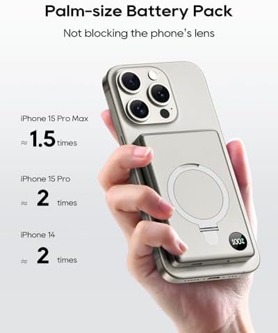 Ultra-Slim Mag Safe Battery Pack 10000 m Ah – 20 W Fast Charging Portable Power Bank with LED Display for i Phone 15/14/13/12 Series – Magnetic Design for Effortless Connectivity and On-the-Go Convenience in Space Gray