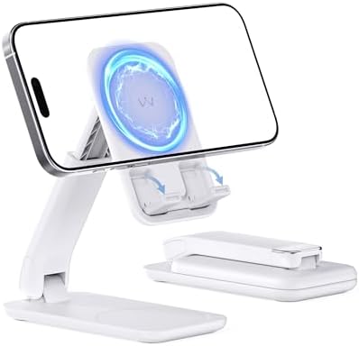 i WALK Adjustable Magnetic Phone Stand for Desk – Versatile Height and Angle Customization, Foldable Design for i Phone 16, 15, 14, 13, 12 Pro Max & Samsung Galaxy – Ergonomic Viewing Comfort, Sleek Black Finish for Modern Workspaces
